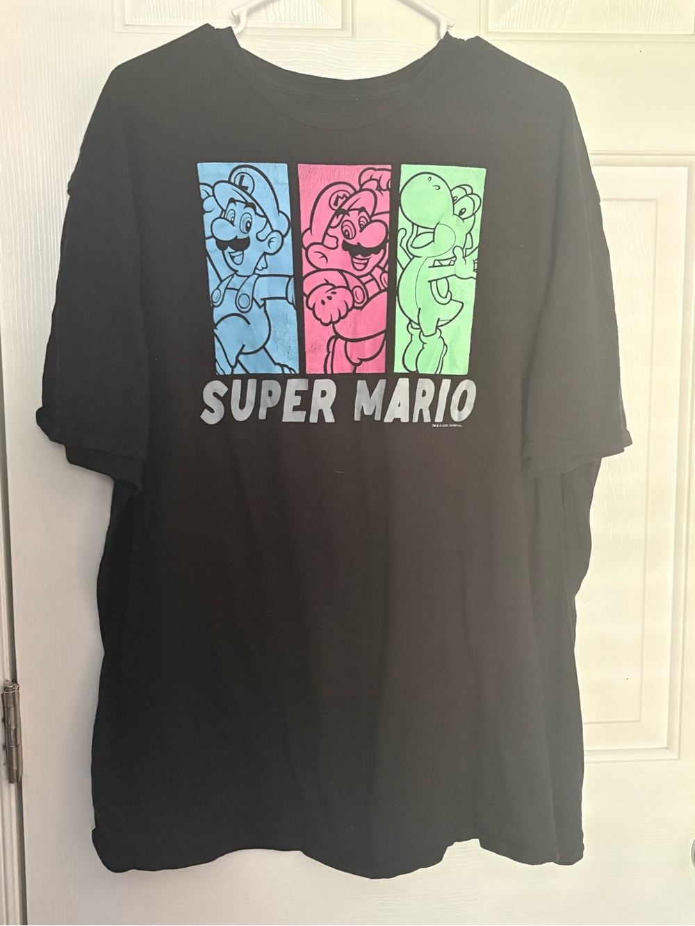 Nintendo Super Mario Black T-Shirt with Pink and Green Graphics